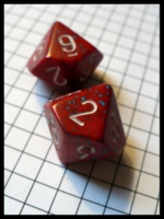 Dice : Dice - 10D - Rounded Solid Red With Blue Speckles With White Numerals